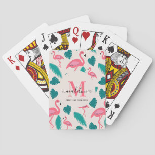 Tropische Bladeren Heet Roze Flamingo Modern Monog Pokerkaarten