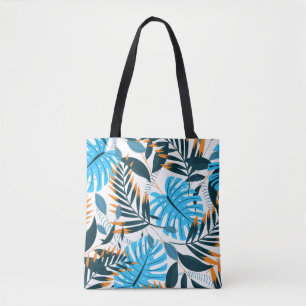 Tropische bladeren helder wit patroon tote bag