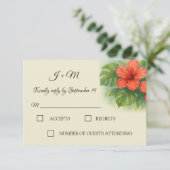 Tropische bladeren Hibiscus bloemen bruiloft RSVP (Staand voorkant)