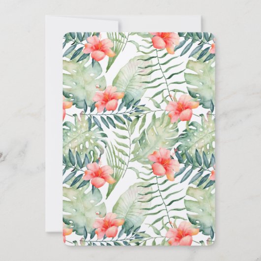 Tropische bladeren Hibiscus Bloemen Waterverf Brui Kaart (Achterkant)