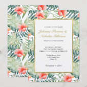 Tropische bladeren Hibiscus Bloemen Waterverf Brui Kaart (Voorkant / Achterkant)