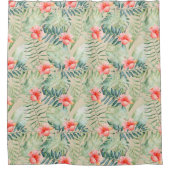 Tropische bladeren Hibiscus Bloemen Waterverf Douchegordijn (Voorkant)