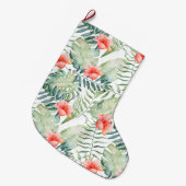 Tropische bladeren Hibiscus Bloemen Waterverf Grote Kerstsok (Voorkant (Hangend))