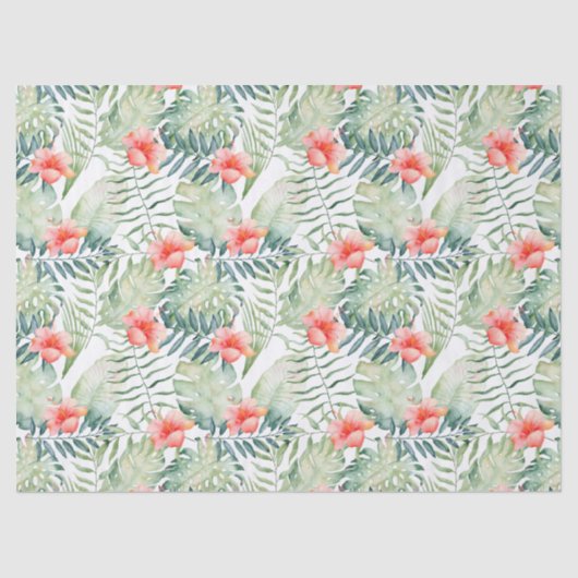 Tropische bladeren Hibiscus Bloemen Waterverf Tissuepapier (Voorkant)