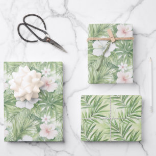 Tropische Bladeren Hibiscus Bloemrijke Bruiloftssh Inpakpapier Vel