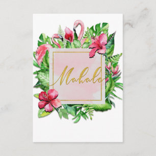 Tropische Bladeren Hibiscus Flamingo Mahalo Dank U Bedankkaart