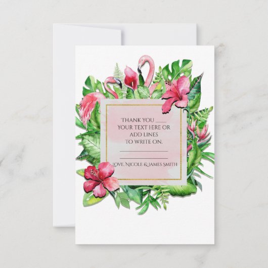 Tropische bladeren Hibiscus Flamingo Mahalo Dank u Bedankkaart (Achterkant)