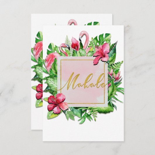 Tropische bladeren Hibiscus Flamingo Mahalo Dank u Bedankkaart (Voorkant / Achterkant)