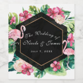 Tropische bladeren Hibiscus Flamingo Trouwwijn Wijn Etiket (Enkel label)