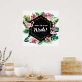 Tropische bladeren Hibiscus Flamingos Banner Poste Poster (Keuken)