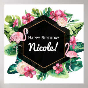 Tropische bladeren Hibiscus Flamingos Banner Poste Poster