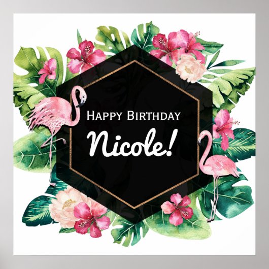 Tropische bladeren Hibiscus Flamingos Banner Poste Poster (Voorkant)