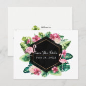 Tropische bladeren Hibiscus Flamingo's Bewaar de d Aankondigingskaart (Voorkant / Achterkant)