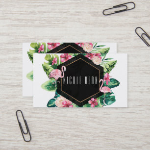 Tropische bladeren Hibiscus Flamingos Elegant Chic Visitekaartje