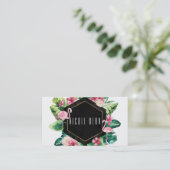 Tropische bladeren Hibiscus Flamingos Elegant Chic Visitekaartje (Staand voorkant)