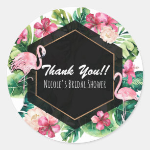 Tropische Bladeren Hibiscus Flamingo's Feest Favor Ronde Sticker