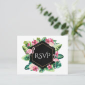 Tropische Bladeren Hibiscus Flamingo's Trouw RSVP Uitnodiging Briefkaart (Staand voorkant)