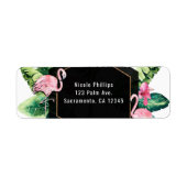 Tropische bladeren Hibiscus Flamingo's Uitnodiging Etiket (Voorkant)