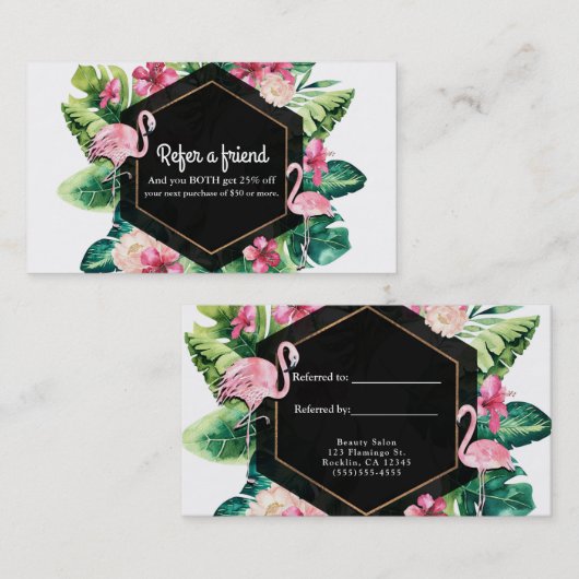 Tropische bladeren Hibiscus flamingo's verwijzen n Aanbevelingskaartje (Voorkant / Achterkant)