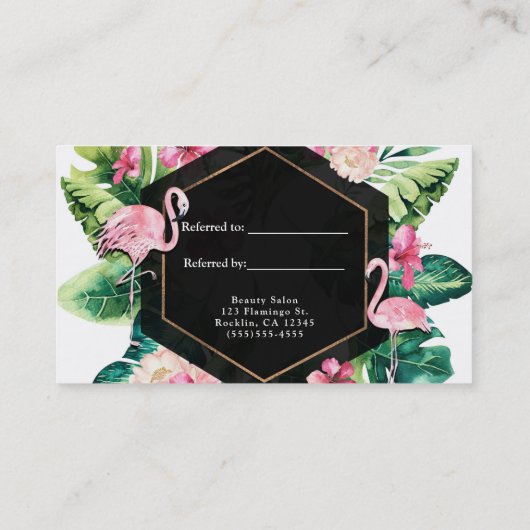 Tropische bladeren Hibiscus flamingo's verwijzen n Aanbevelingskaartje (Achterkant)