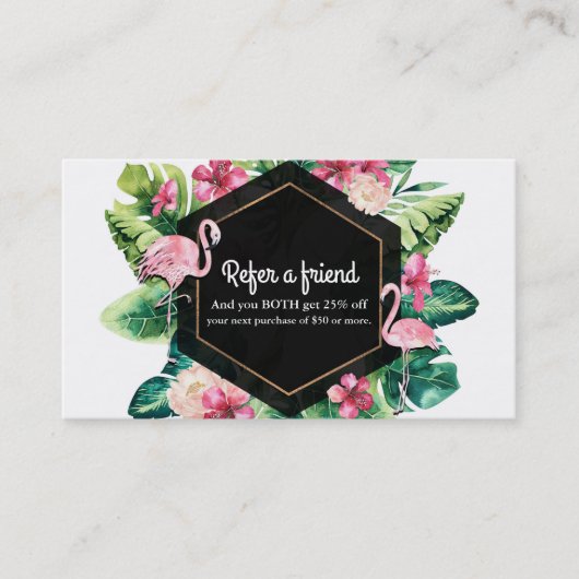 Tropische bladeren Hibiscus flamingo's verwijzen n Aanbevelingskaartje (Voorkant)