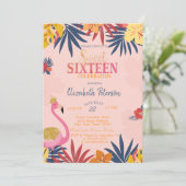 Tropische bladeren Hibiscus flamingo's zoet 16 Kaart (Staand voorkant)