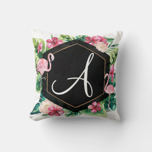 Tropische bladeren Hibiscus flamingo's zomer chic Kussen