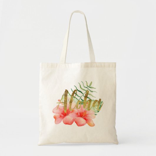 Tropische bladeren Hibiscus Floral Waterverf Aloha Tote Bag (Voorkant)