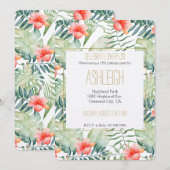 Tropische bladeren Hibiscus Floral Waterverf Kaart (Voorkant / Achterkant)