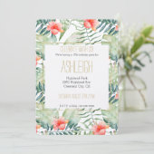 Tropische bladeren Hibiscus Floral Waterverf Kaart (Staand voorkant)