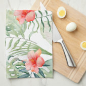 Tropische bladeren Hibiscus Floral Waterverf Theedoek (Quarter Fold)