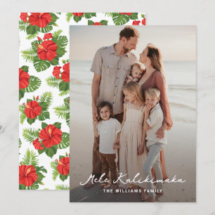 Tropische bladeren Hibiscus Foto Mele Kalikimaka Feestdagenkaart