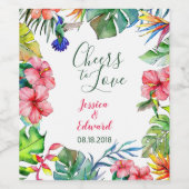 Tropische bladeren Hibiscus Hawaïaanse bruiloft Wijn Etiket (Enkel label)