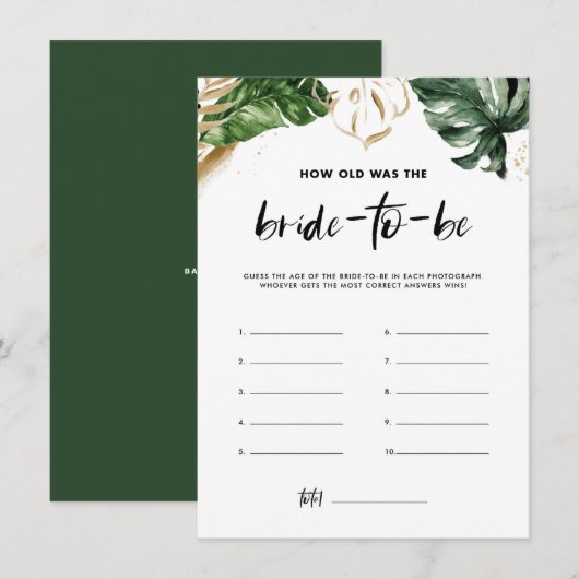 Tropische bladeren hoe oud de Kaart van de Bride S (Voorkant / Achterkant)