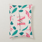 Tropische bladeren Hot Pink Flamingo Modern Monogr Accent Kussen (Voorkant(Verticaal))