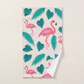 Tropische bladeren Hot Pink Flamingo Modern Monogr Bad Handdoek (Handdoek)
