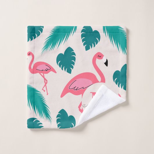 Tropische bladeren Hot Pink Flamingo Modern Monogr Bad Handdoek (Wasdoekje)