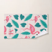 Tropische bladeren Hot Pink Flamingo Modern Monogr Bad Handdoek (Handdoek)