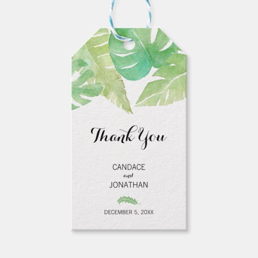 Tropische bladeren in de Waterverf Cadeaulabel (Voorkant)