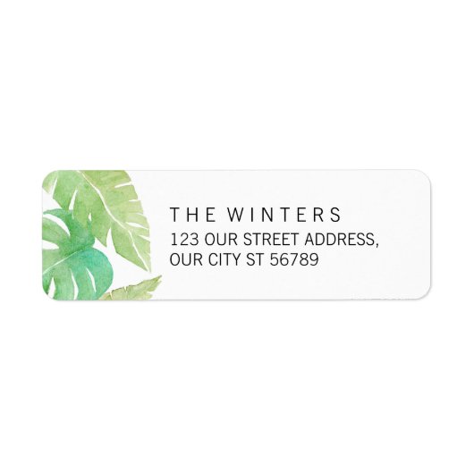 Tropische bladeren in de Waterverf Etiket (Voorkant)