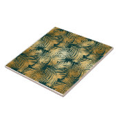 Tropische bladeren in mooi goud op groen tegeltje (Zijkant)