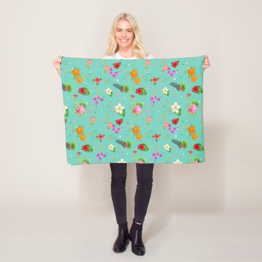 Tropische bladeren in Turquoise Fleece Deken (In situ)