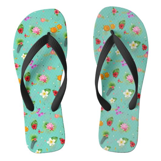 Tropische bladeren in Turquoise Teenslippers (Voetbed)