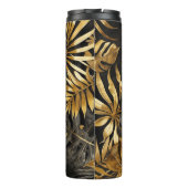Tropische bladeren in zwart en goud thermosbeker (Achterkant)