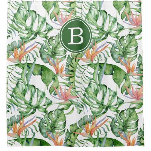 Tropische bladeren Initiaal douchegordijn (Voorkant)