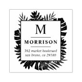 Tropische bladeren Initiaal familienaam retouradre Rubberstempel (Afrduk)