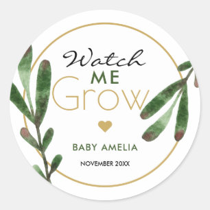 Tropische Bladeren Kijk hoe ik groei Baby Shower Ronde Sticker