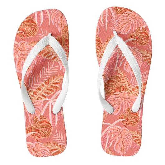 Tropische bladeren koraalroze teenslippers (Voetbed)