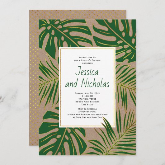 Tropische bladeren kraft paper bruiloft onder douc kaart (Voorkant / Achterkant)