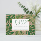 Tropische bladeren kraftpapier rustieke bruiloft R RSVP Kaartje (Staand voorkant)